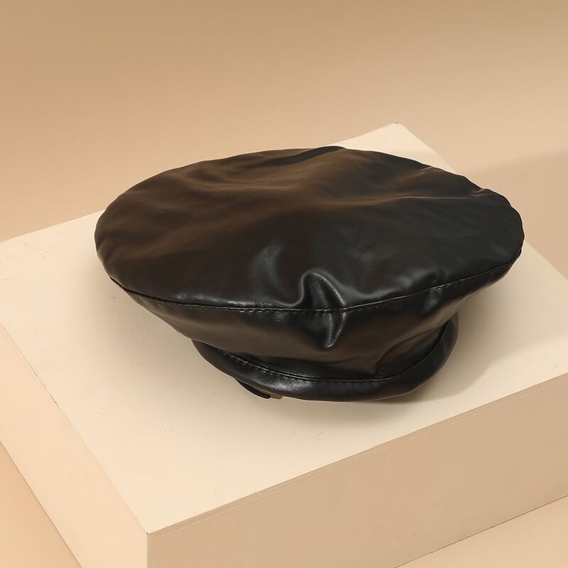 

Solid Leather Beret Cap, Black
