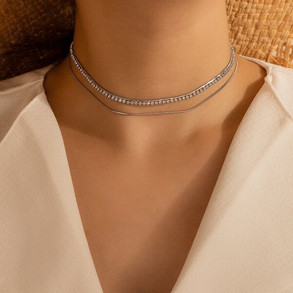 

Christmas Rhinestone Decor Layered Necklace, Silver