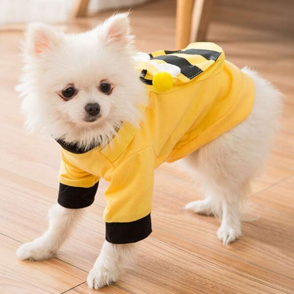

1pc Dog Bee Pattern Tee With Bag, Yellow