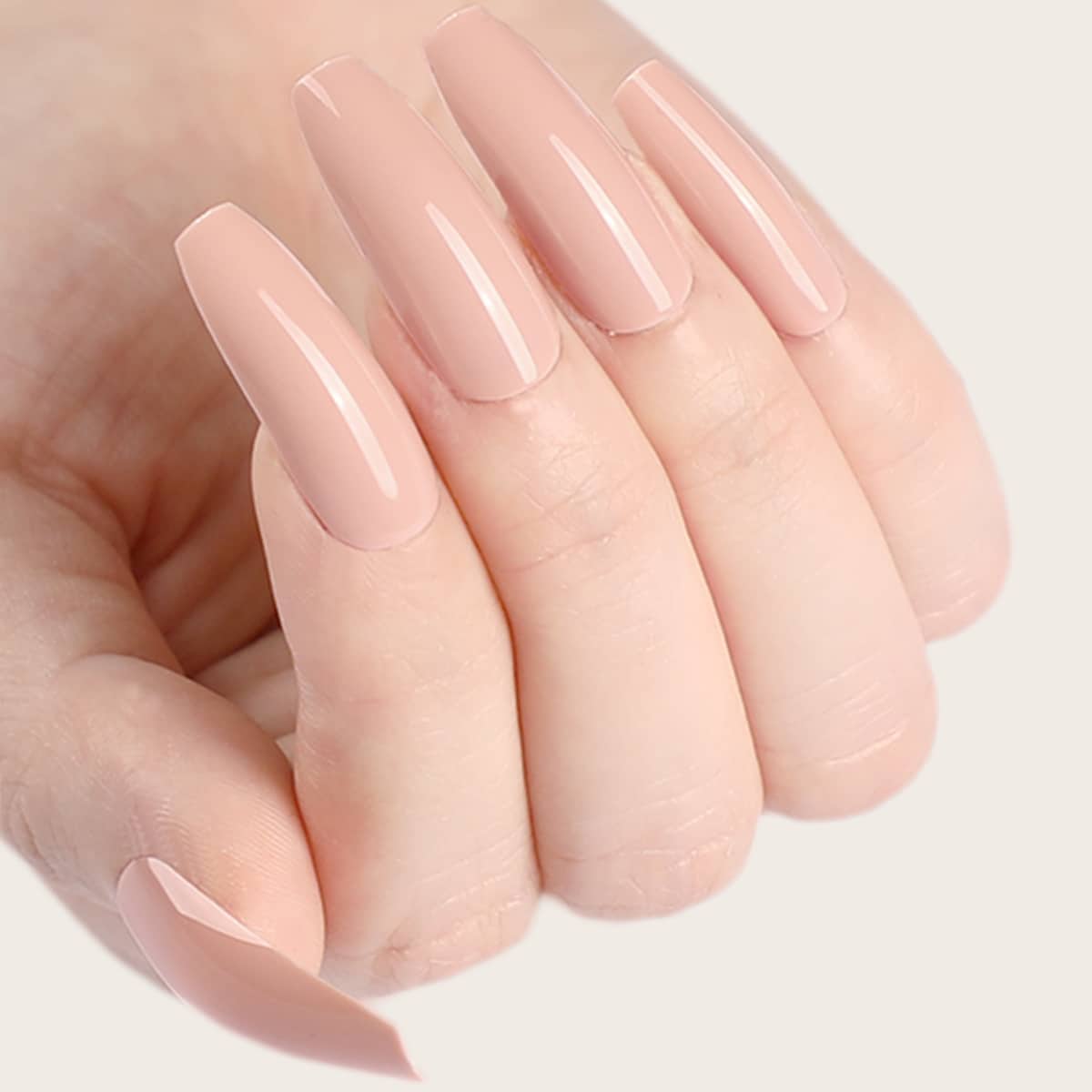 

24pcs Solid Fake Nail & 1sheet Tape, Baby pink