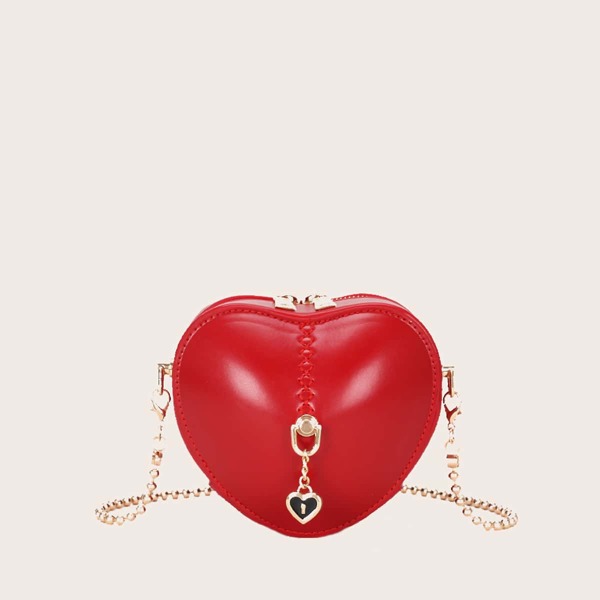 

Heart Shaped Chain Clutch Bag, Red