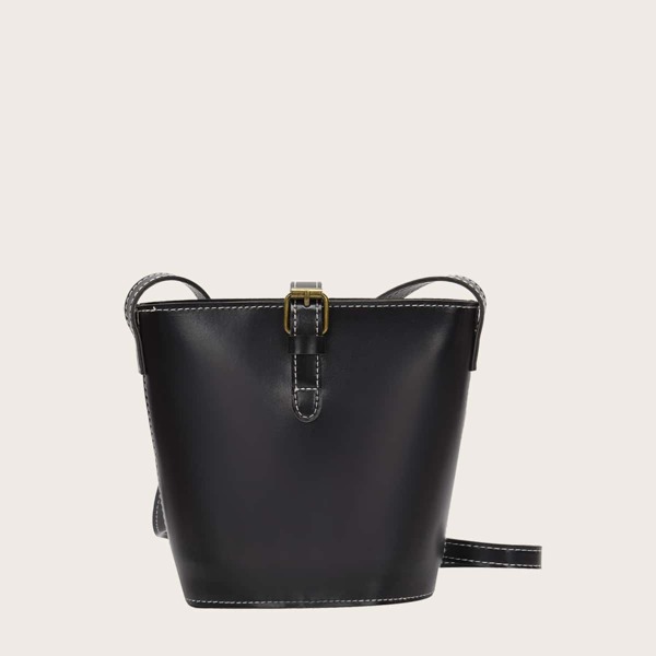 

Buckle Decor Bucket Bag, Black