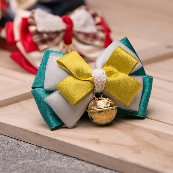

1pc Bow Decor Dog Collar With Bell, Gold