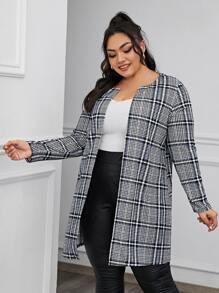 SHEIN Clasi Plus Open Front Plaid Coat - Multicolor - View 1