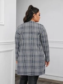 SHEIN Clasi Plus Open Front Plaid Coat - Multicolor - View 2