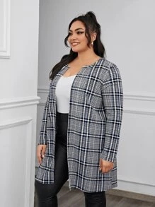 SHEIN Clasi Plus Open Front Plaid Coat - Multicolor - View 4