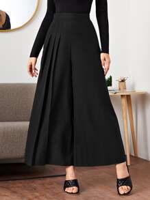 Mulvari Fold Pleated Detail Wide Leg Trousers - Black - View 1