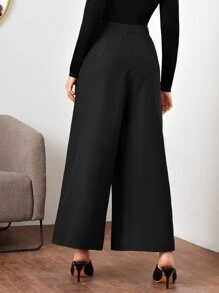Mulvari Fold Pleated Detail Wide Leg Trousers - Black - View 2