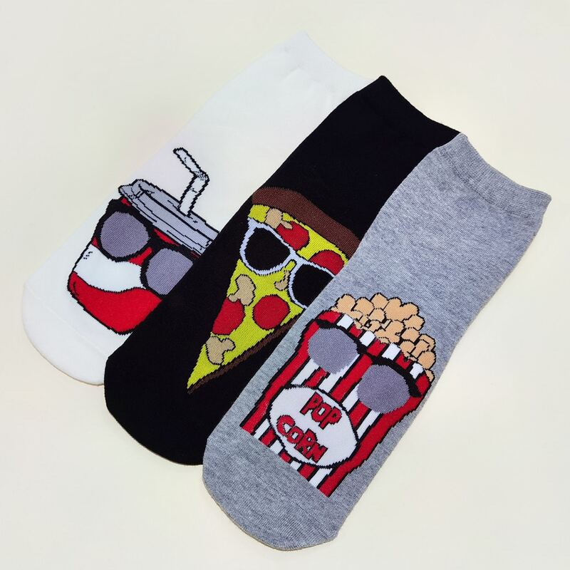 

3pairs Fast Food Print Socks, Multicolor