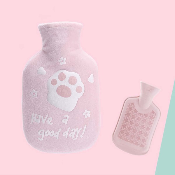 

1pc Hot Water Bag With Cartoon Plush Cover, Pink