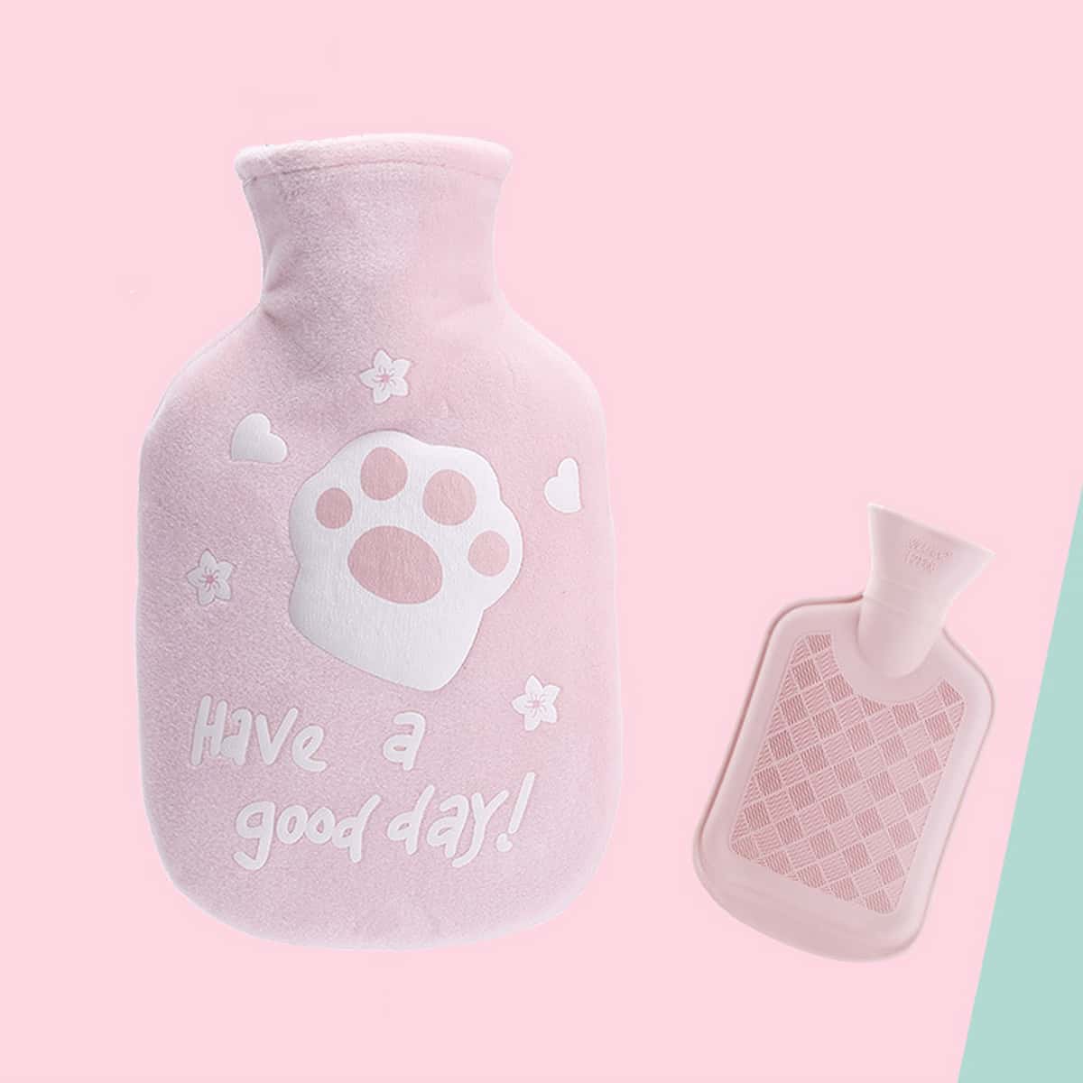 

1pc Hot Water Bag With Cartoon Plush Cover, Pink