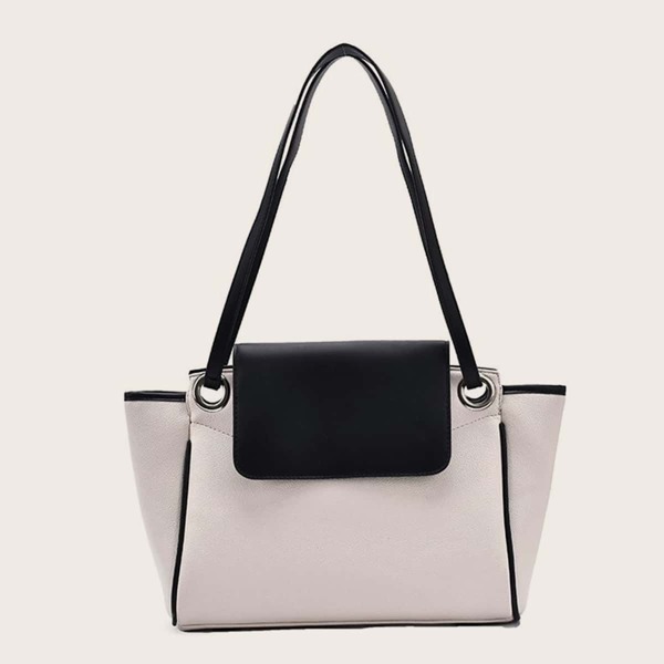 

Two Tone Flap Tote Bag, Black and white