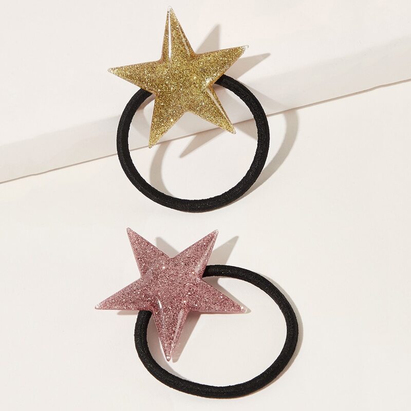 

2pcs Glitter Star Hair Tie, Multicolor