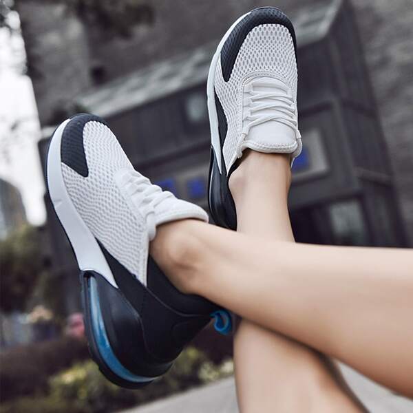 

Men Two Tone Mesh Air Cushion Sneakers, Blue and white