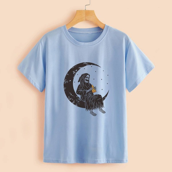 

Halloween Print Tee, Baby blue