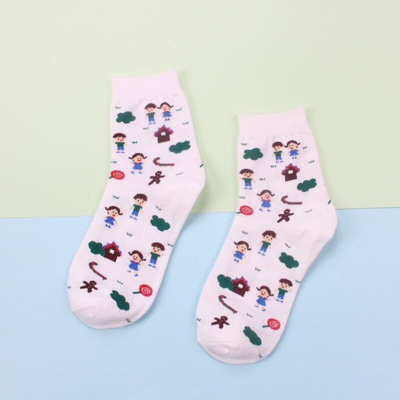 

1pair Cartoon Figure Print Socks, White