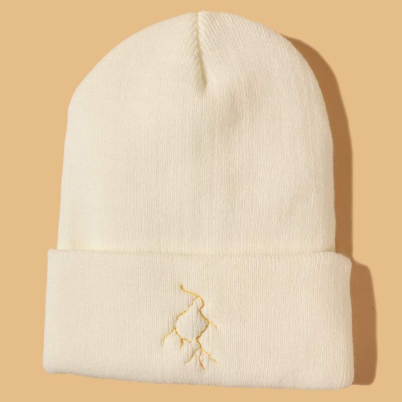 

Simple Embroidery Beanie, White