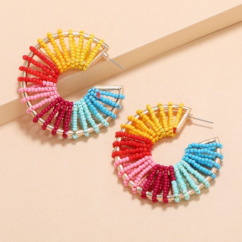 

Colorful Beaded Cuff Hoop Earrings, Multicolor