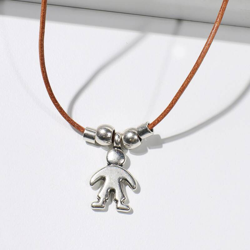 

Cartoon Figure Pendant Necklace, Silver