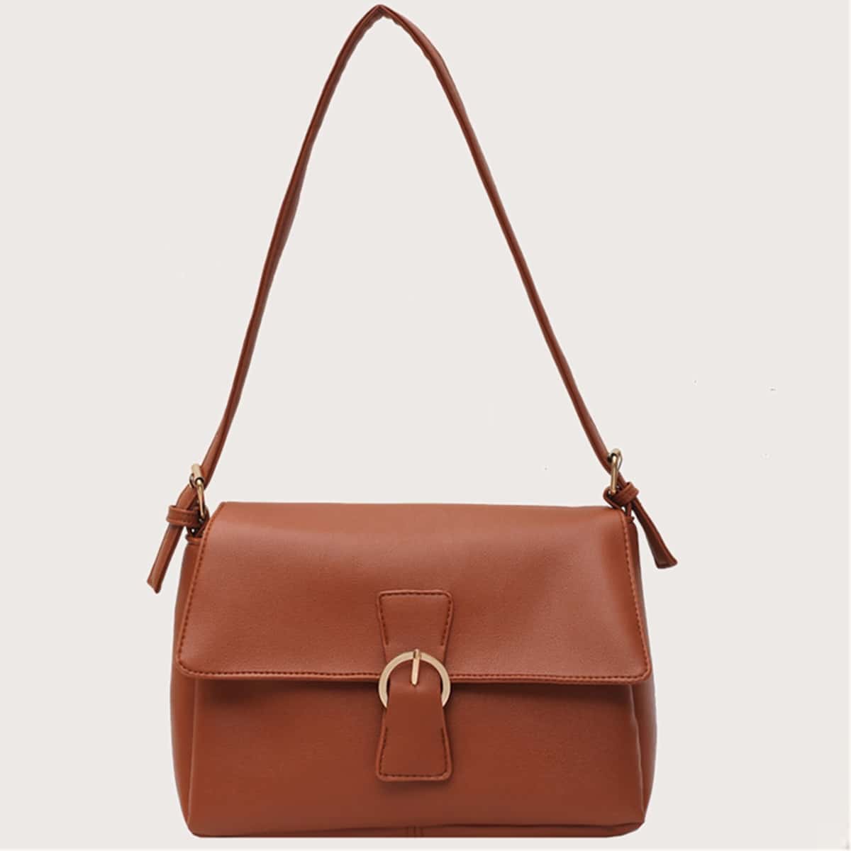 

Solid Buckle Shoulder Bag, Brown