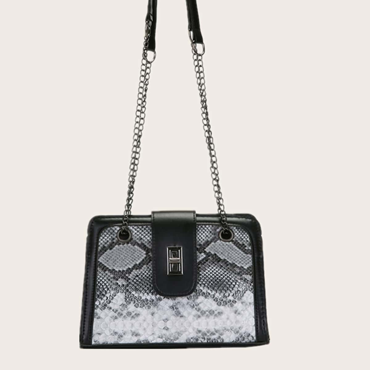 

Snakeskin Chain Crossbody Bag, Multicolor