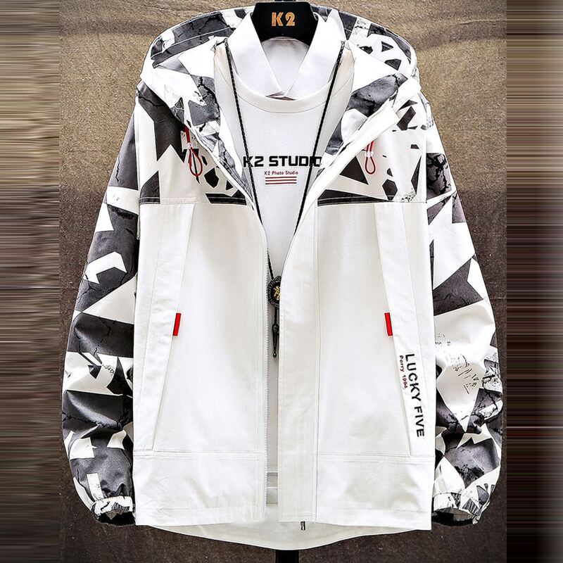 

Guys Letter Embroidery Hooded Jacket, White