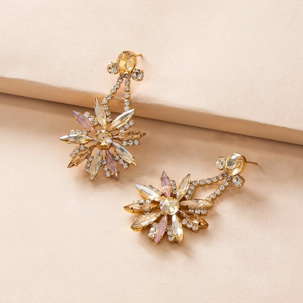 

Rhinestone Flower Decor Earrings, Champagne
