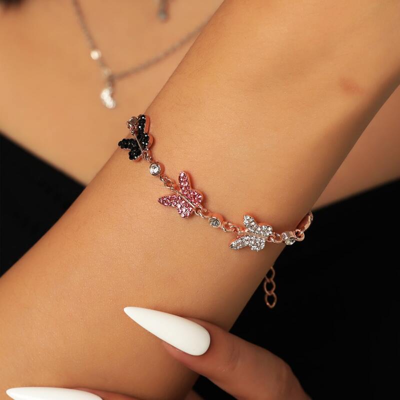 

Rhinestone Butterfly Bracelet, Gold