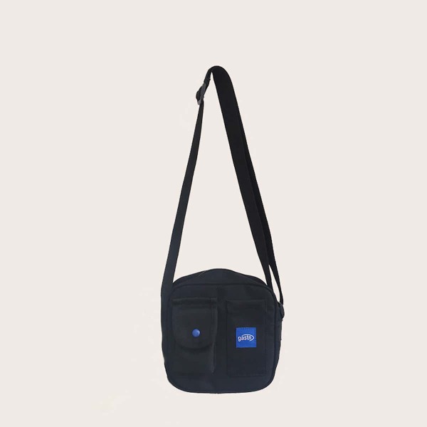 

Men Letter Patch Crossbody Bag, Black