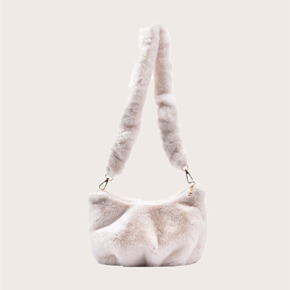 

Minimalist Fluffy Crossbody Bag, White