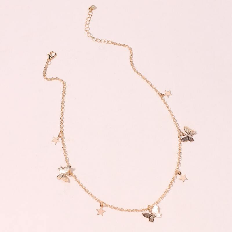 

Butterfly & Star Pendant Necklace, Gold