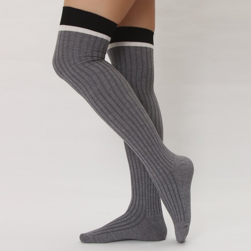 

Color Block Over The Knee Socks, Grey