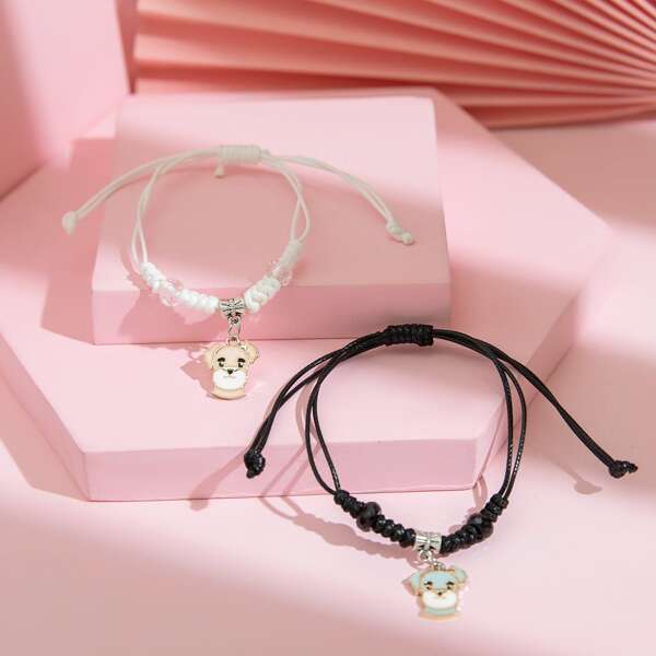 

2pcs Girls Animal Decor String Bracelet, Multicolor