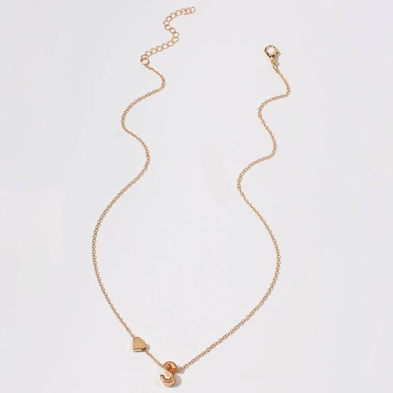

Letter & Heart Pendant Necklace, Gold
