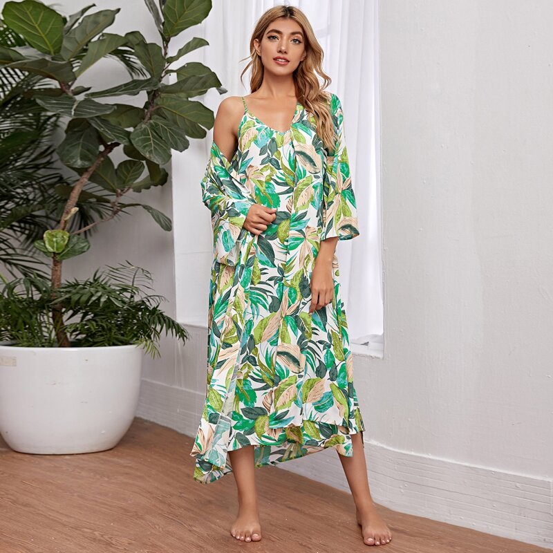 

Tropical Print Belted Night Robe, Multicolor