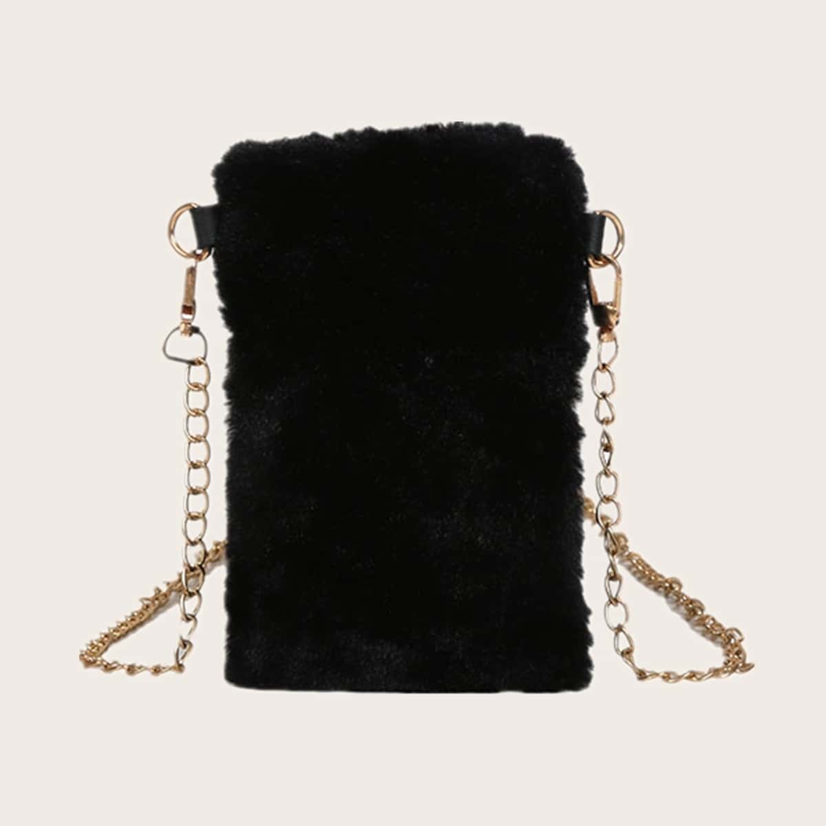 

Fluffy Chain Crossbody Bag, Black