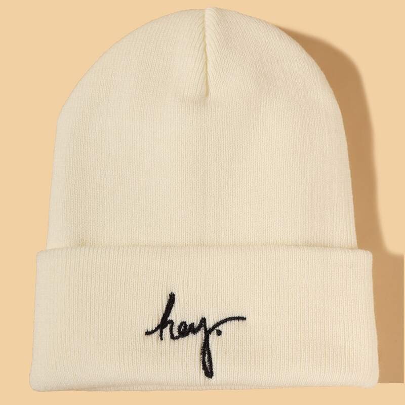 

Letter Embroidery Beanie, Beige