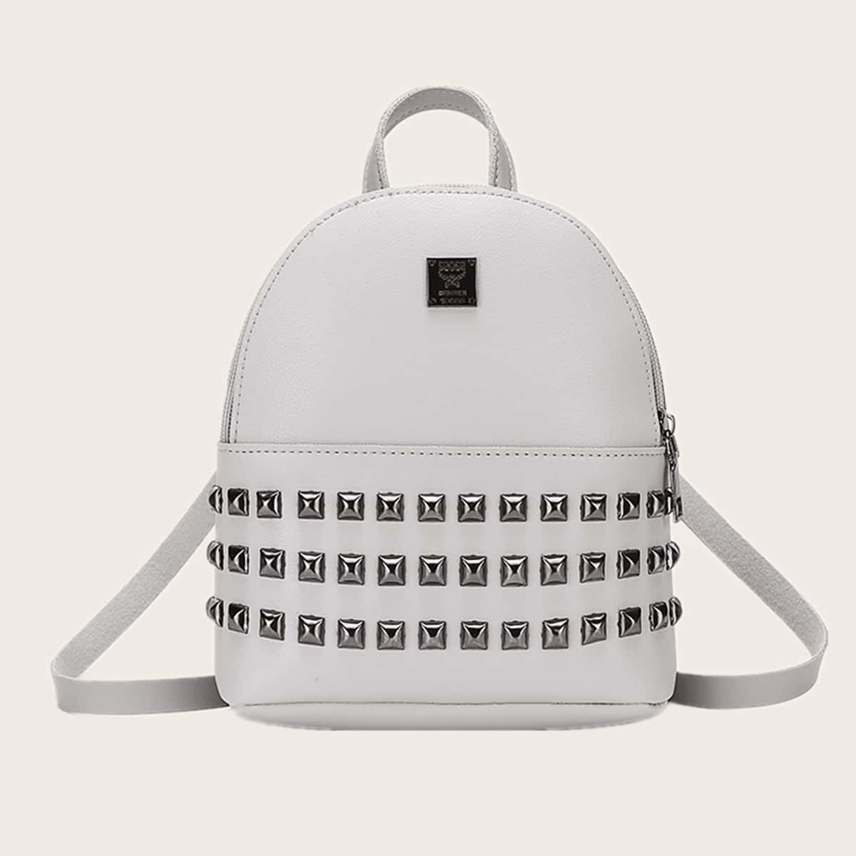 

Solid Studded Backpack, White