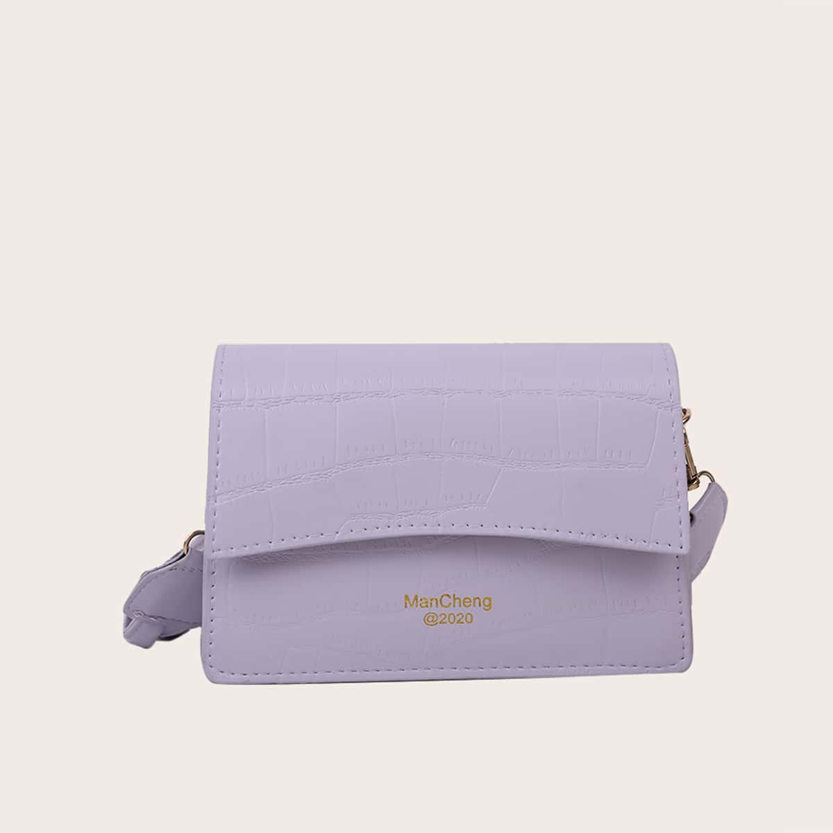 

Croc Embossed Shoulder Bag, Pastel lilac purple