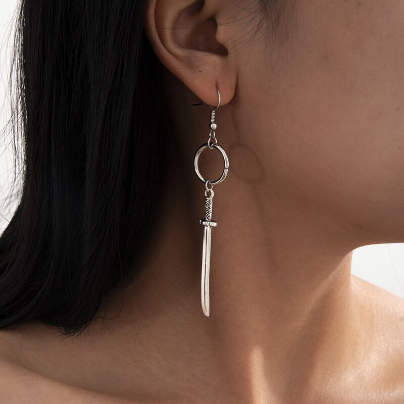 

Sword Drop Earrings, Silver