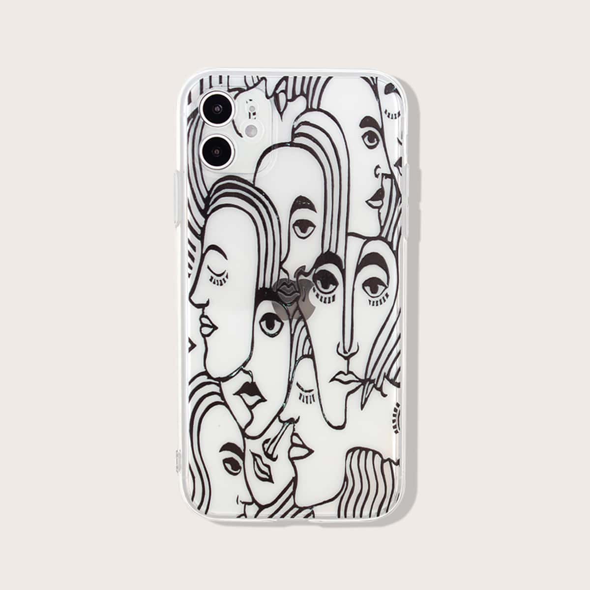 

Line Face Print iPhone Case, Clear