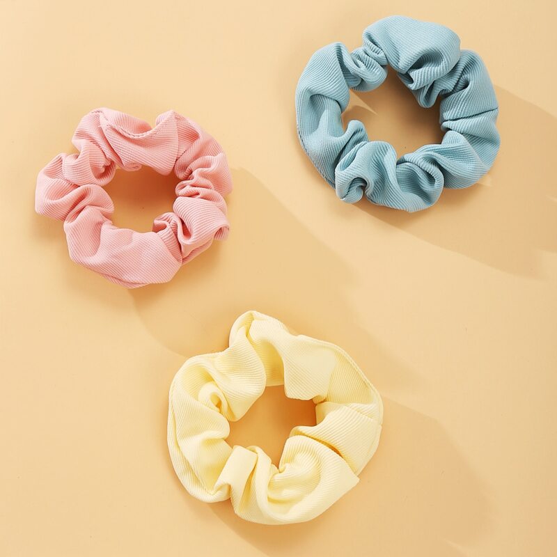 

3pcs Solid Scrunchie, Multicolor