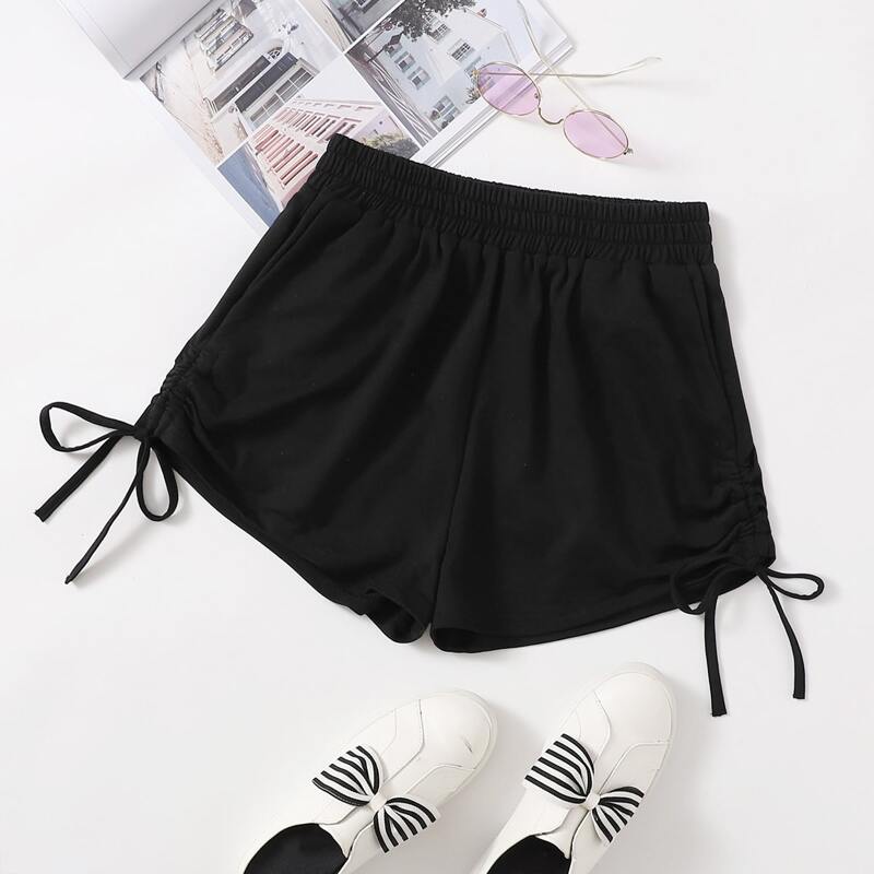

Solid Drawstring Track Shorts, Black