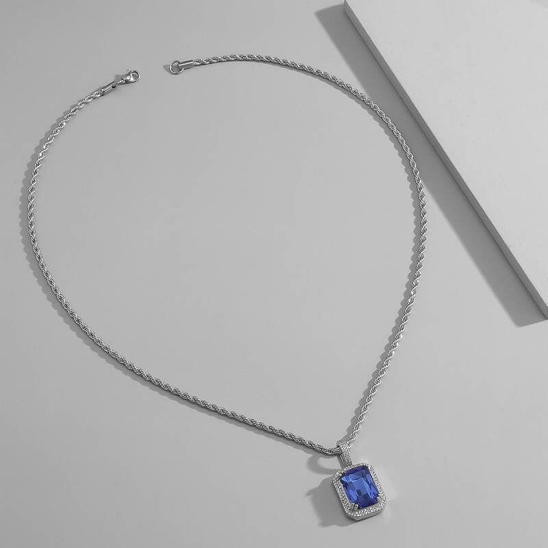 

Square Rhinestone Pendant Necklace, Silver