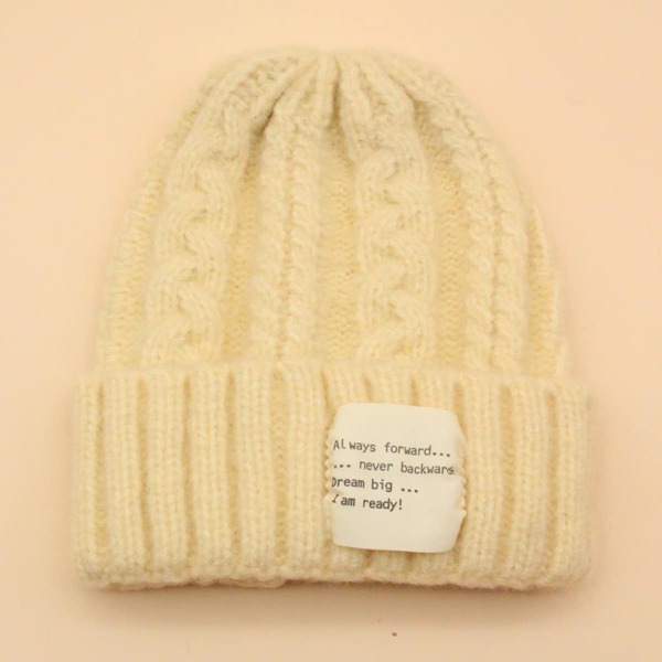 

Slogan Patch Beanie, Beige