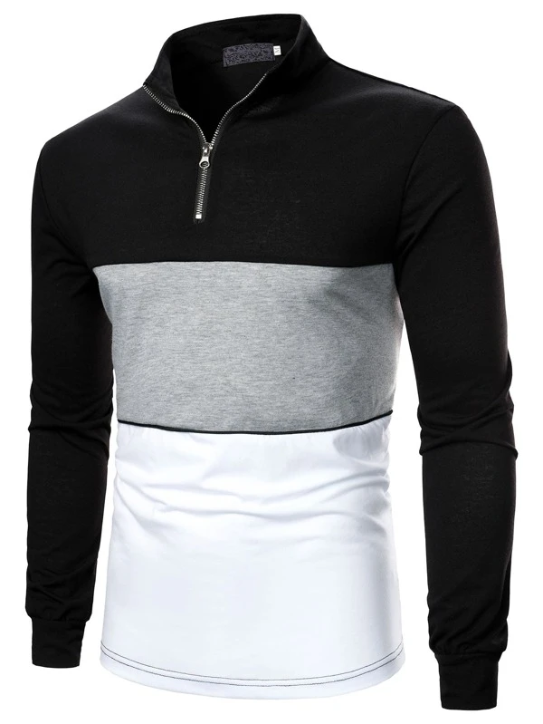 Men Colorblock Half Zipper Polo Shirt Shein Usa