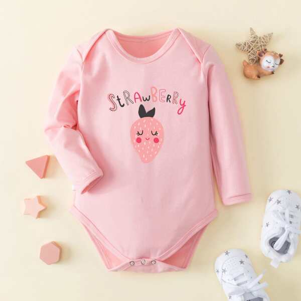 

Baby Girl Strawberry & Letter Graphic Bodysuit, Baby pink