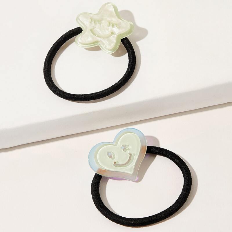 

2pcs Star & Heart Hair Tie, Multicolor