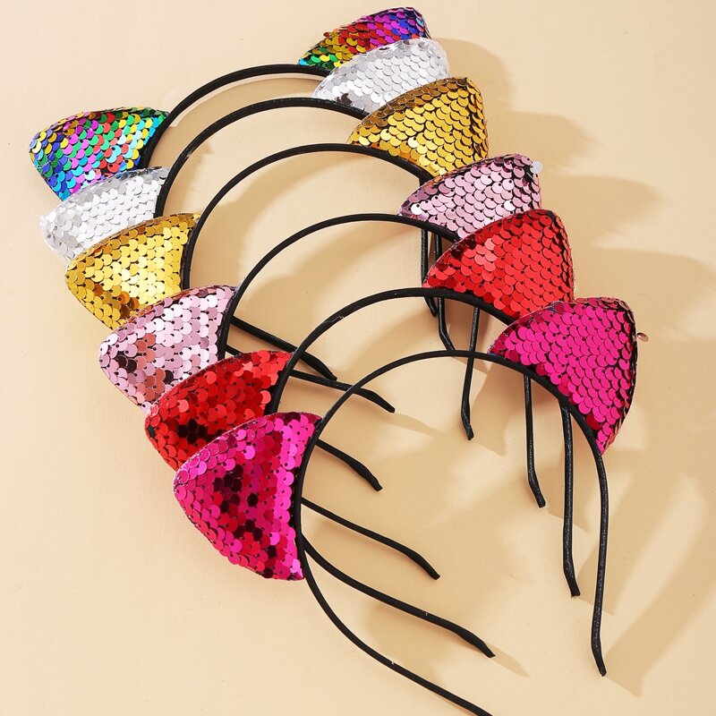 

6pcs Sequin Cat Ear Hair Hoop, Multicolor