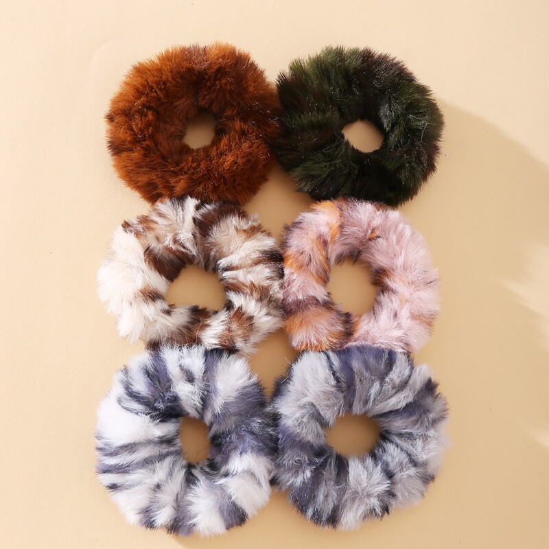 

6pcs Leopard Fluffy Scrunchie, Multicolor